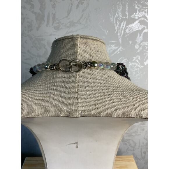 Necklace Multi Color & Black Glass Double Strand Beads - Picture 3 of 4